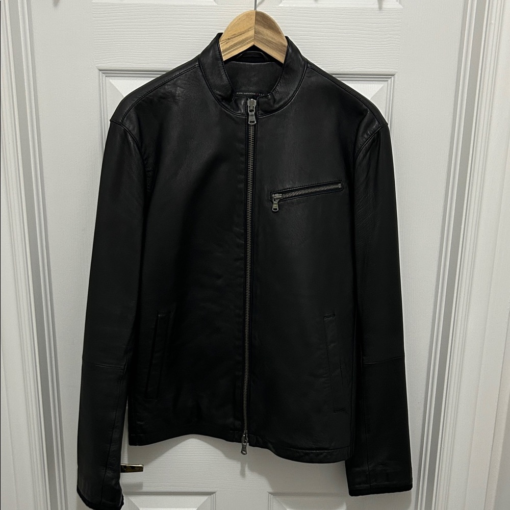 Classic Black Leather Jacket - Men's Zip Front
